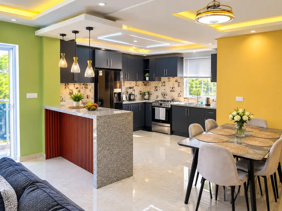 A fitted kitchen